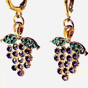 Grape Gold Crystal Fruit Earrings